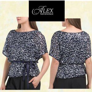 New with Tags! Alex Evening Short Sleeve Blue Sequin Blouson Top Sz M
